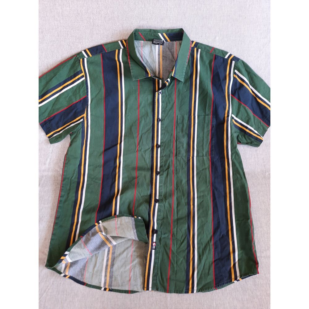 Southpole Authentic Collection Men Large Stripe Button Shirt Short Sleeve Cotton